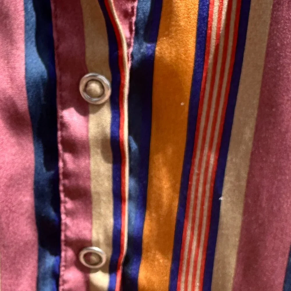 Free People Striped Satin Boyfriend Button-Down Shirt